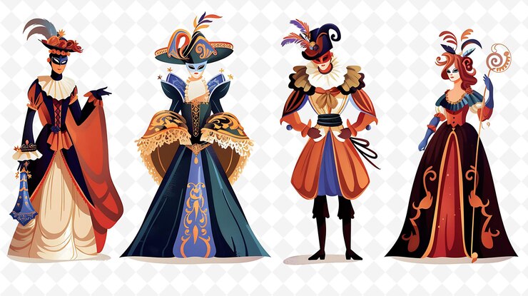 PSD les gens qui assistent à une mascarade de carnaval vénitien le design est op flat illustration culture character