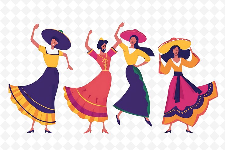 PSD la gente baila durante la semana santa el diseño es solemne y elegante ilustración plana carácter cultural