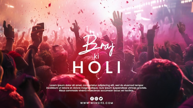 PSD la gente celebra el festival de holi en braj india holi plantilla diseño de fondo