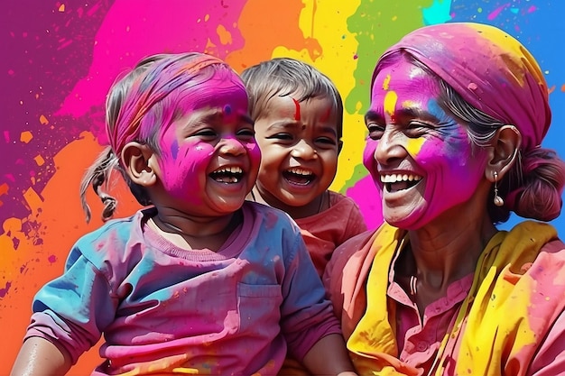 La gente celebra holi, el festival de los colores.