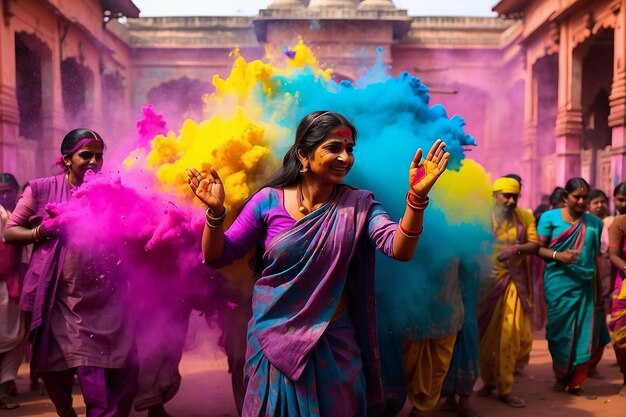 PSD la gente celebra holi, el festival de los colores.