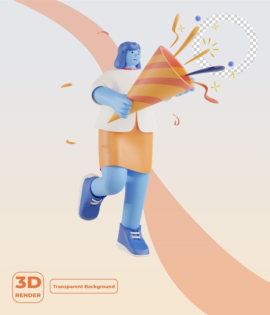 La gente de la fiesta 3D celebra con confeti