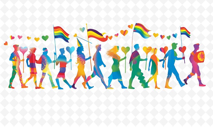 PSD la gente marchando en un desfile del orgullo gay el diseño es audaz y la columna plana ilustración carácter cultural