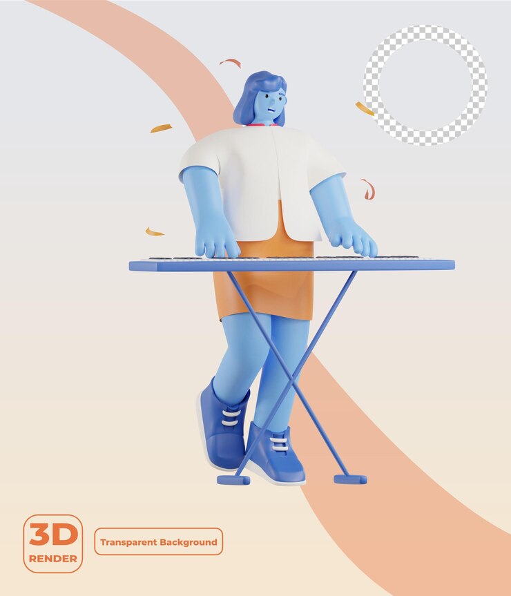 PSD gente del partido 3d que toca el piano