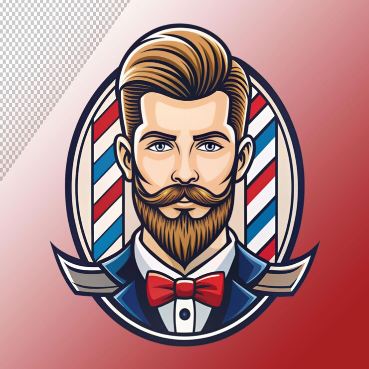 PSD gentleman barber shop logo on transparent background