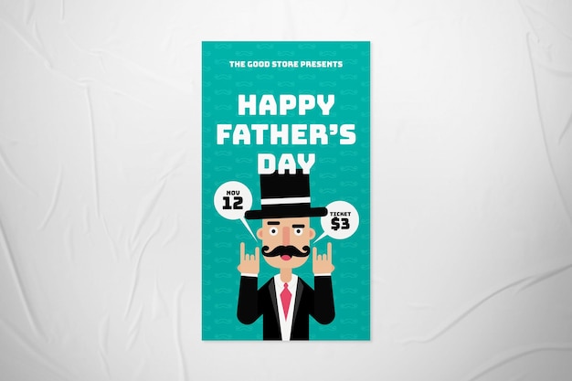 PSD gentleman de la fête des pères avec moustache et chapeau histoire instagram