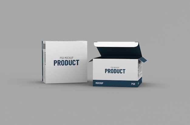 Geöffnetes quadratisches Produktverpackungsmodell für Markenwerbung auf einem sauberen Hintergrund