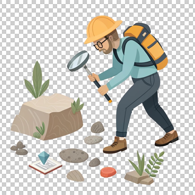 PSD geologe 3d-symbol mit natürlichen elementen design isoliert auf weißem hintergrund für wissenschaftliche zwecke