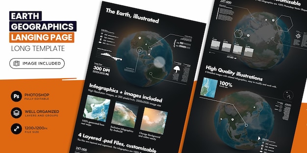 PSD geologia da terra e infográficos de contagem humana