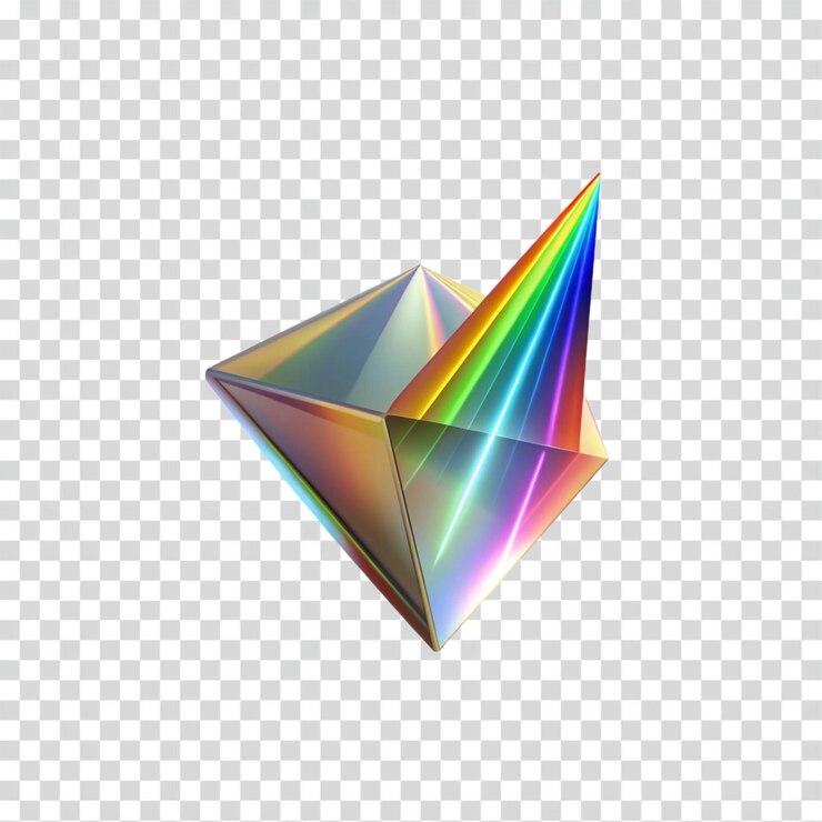 PSD geometría de cristal prismático cubo iridescente con luz del arco iris