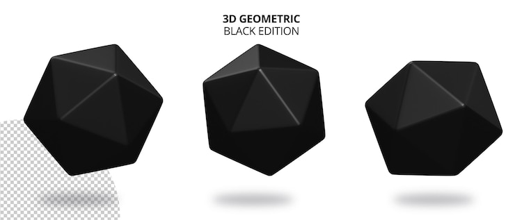 PSD geometria realista de poliedro 3d com edição de cor preta