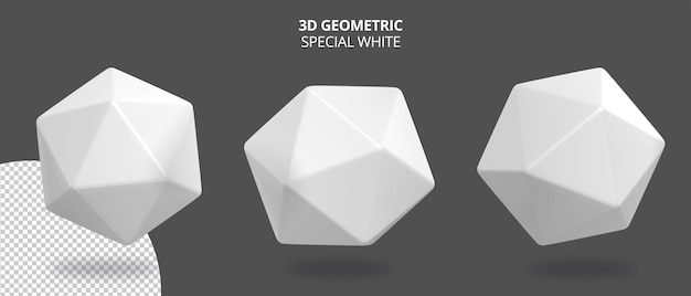 Geometría realista de poliedro 3d con color especial blanco