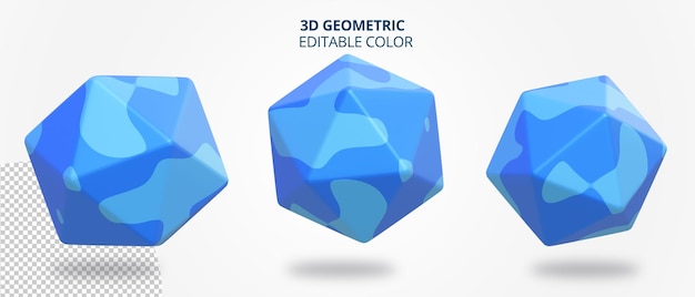 Geometría realista de poliedro 3d con textura azul.