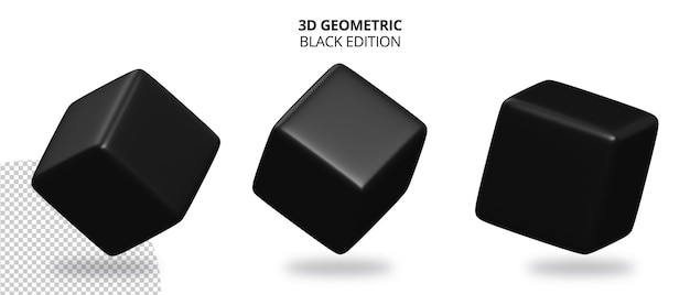 Geometria realistica del cubo 3d con edizione di colore nero