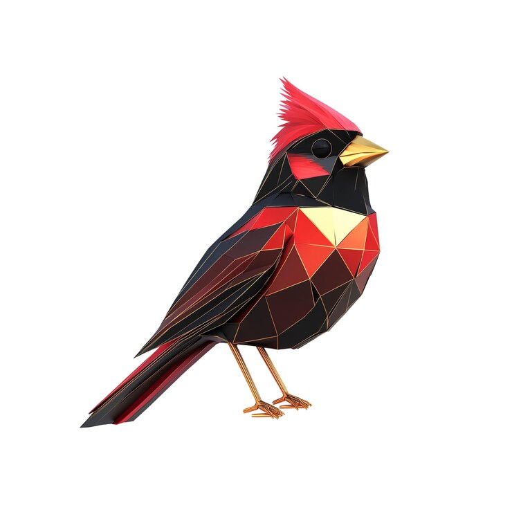 PSD geometric cardinal bird low poly render 3d de un pájaro rojo y negro