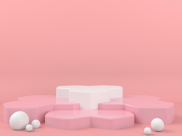 Geometric Shape White Podium Display In Pink Pastel Background Mockup
