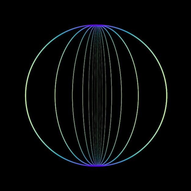 geometric sphere with gradient lines on black background