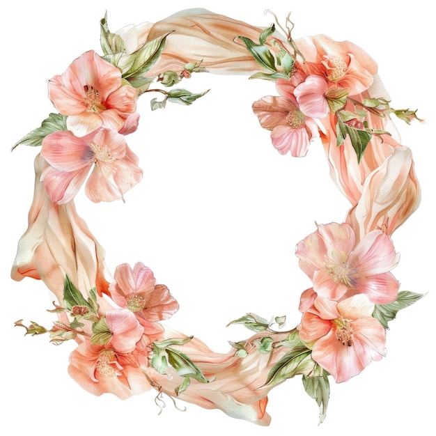 Geometrischer Blumenkränz mit grünen Blättern und Blumen Aquarellkunstwerk AIG56