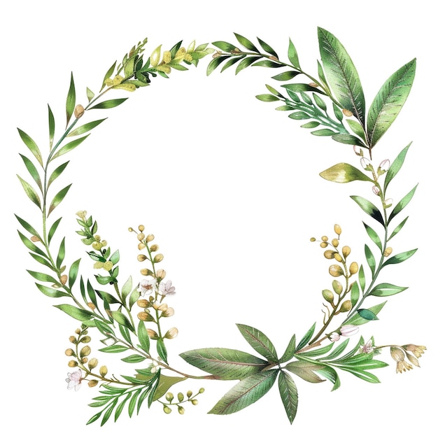 Geometrischer Blumenkränz mit lila Blättern und Blumen Aquarellkunst AIG56
