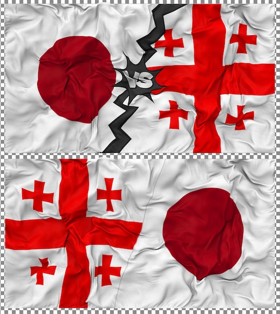 Georgia gegen Japan Halbkombinierte Flagge Stoff Bump Textur 3D-Rendering