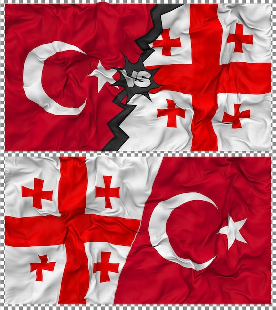 Géorgie contre la Turquie Half Combined Flag Cloth Bump Texture Rendering 3D
