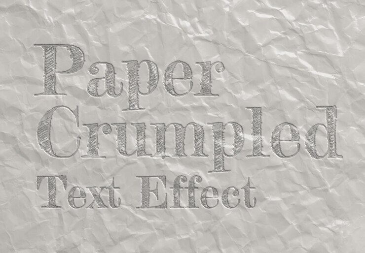 PSD geprägter texteffekt auf zerknittertes papierblatt texturmodell