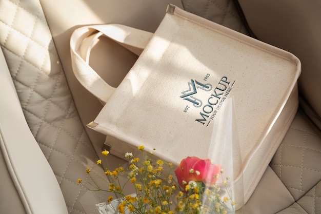 Geprägtes Logo-Mock-up-Design auf einer Tasche aus Leinenmaterial