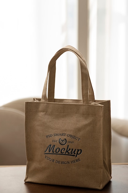 Geprägtes Logo-Mock-up-Design auf einer Tasche aus Leinenmaterial
