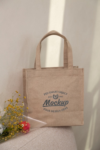 Geprägtes Logo-Mock-up-Design auf einer Tasche aus Leinenmaterial