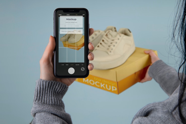 PSD gerät fotografiert ein schuhmodell