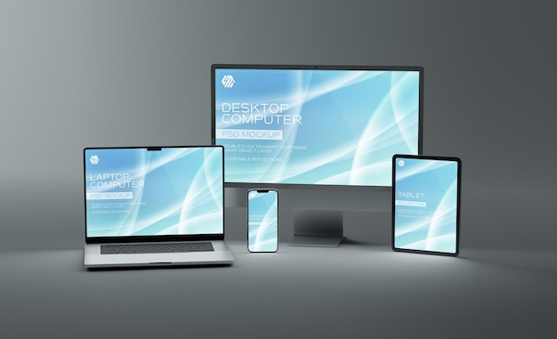 Geräte mit Desktop-Computer, Laptop, Smartphone und Tablet-Mockup