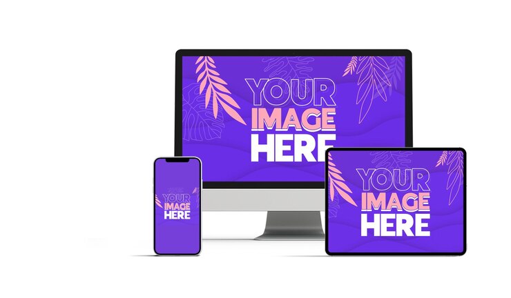 PSD geräte-mockup - smartphone, tablet und desktop-computer