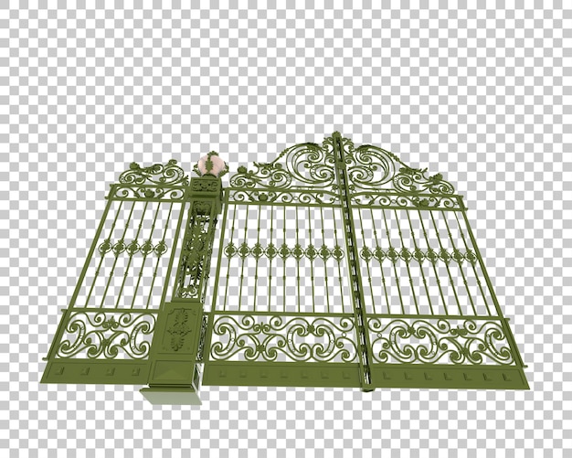 Gerbang besi terisolasi pada latar belakang transparan, ilustrasi render 3D