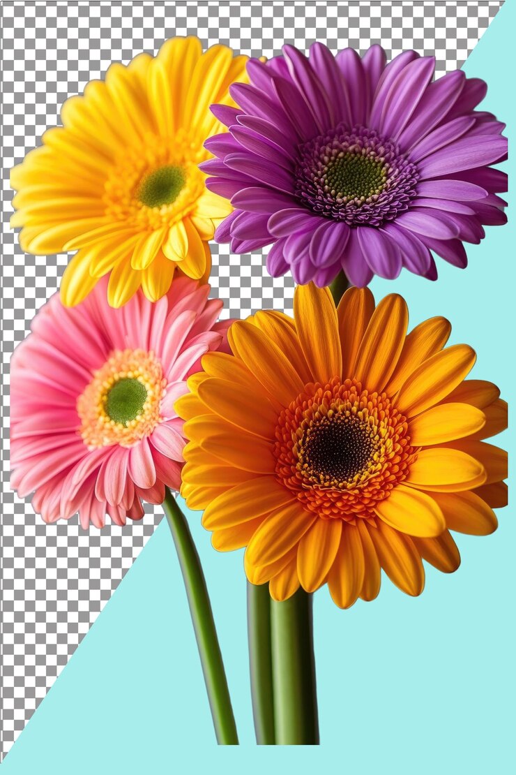 Gerberas brillante y alegre ideal para ramos hiperrealistas blanco aislado plano transparente Ba