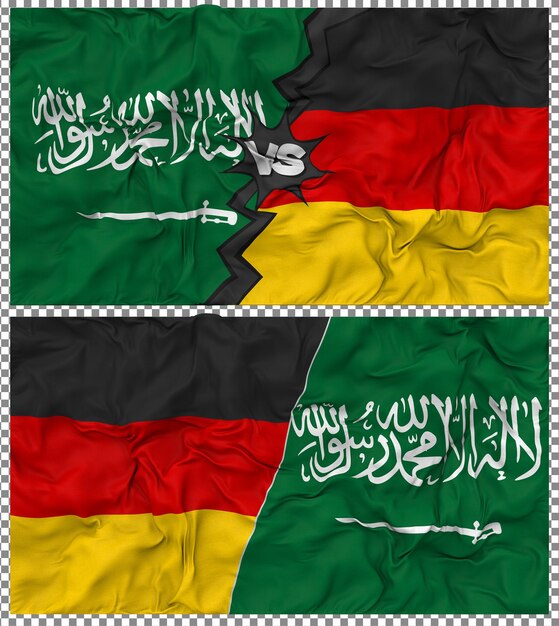 Germania contro l'Arabia Saudita Metà combinata bandiera tessuto bump consistenza rendering 3D