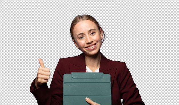 Geschäftsfrau mit einem Touchscreen-Pad