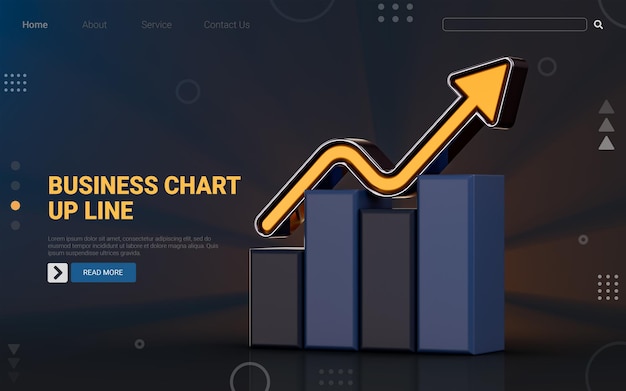 PSD geschäftswachstum chart up symbol auf dunkelnem hintergrund 3d rendern konzept für investitionen gewinnsteigerung