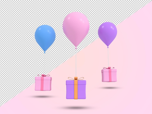 Geschenk fliegen mit Gasballon 3D-Symbol Geschenk gerenderte 3D-Illustration zum Geburtstag