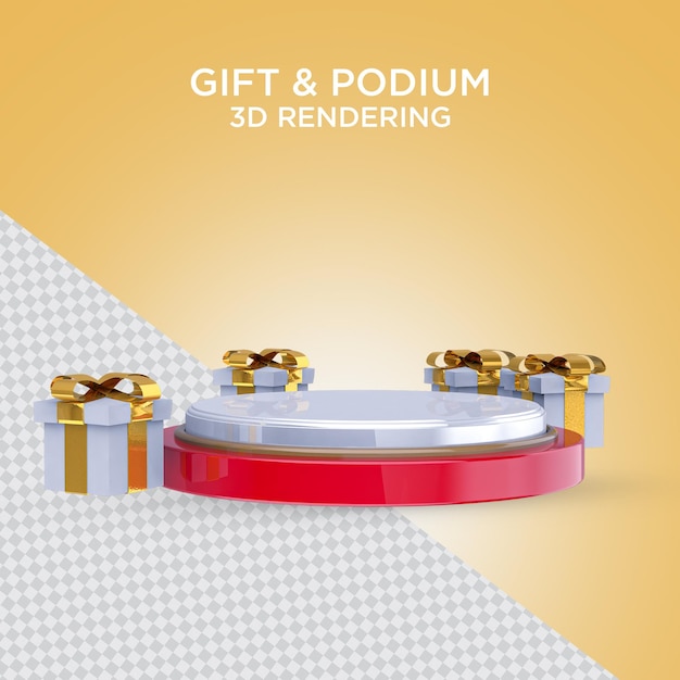Geschenkbox 3D-Rendering-Podium die Plattform auf einem Hintergrund für Banner- oder Kartendesign in 3D-Rendering