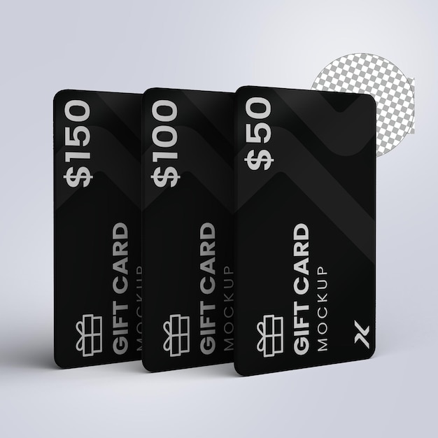 Geschenkkarten, smartcards, rabattkarten, angebotskarten, 3d-mockups-vorlage