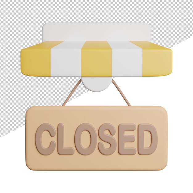 Geschlossenes Ladenschild Vorderansicht 3D-Rendering-Symboldarstellung auf transparentem Hintergrund