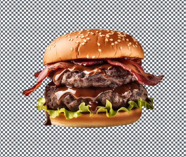 Geschmackvoller Schokoladen-Bacon-Rindfleischburger, isoliert auf durchsichtigem Hintergrund