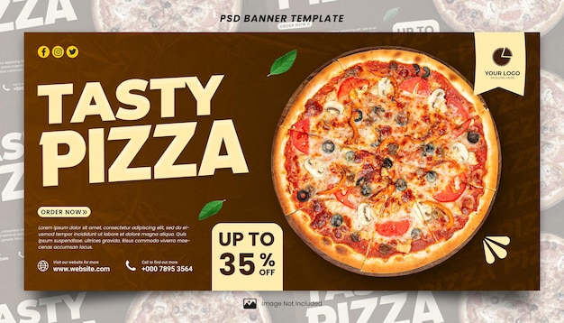 Geschmackvolles Pizza-Menü mit brauner Farbbanner-Vorlage