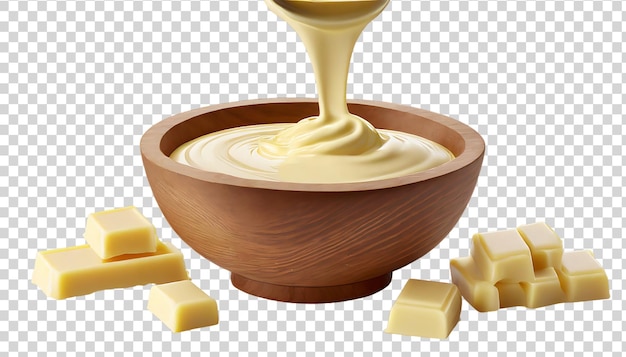 Geschmolzenes butter in eine holzschüssel gießen