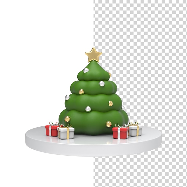 Geschmückter Weihnachtsbaum mit Geschenkboxen Dekorationskugeln und Stern Frohe Weihnachten Frohes neues Jahr