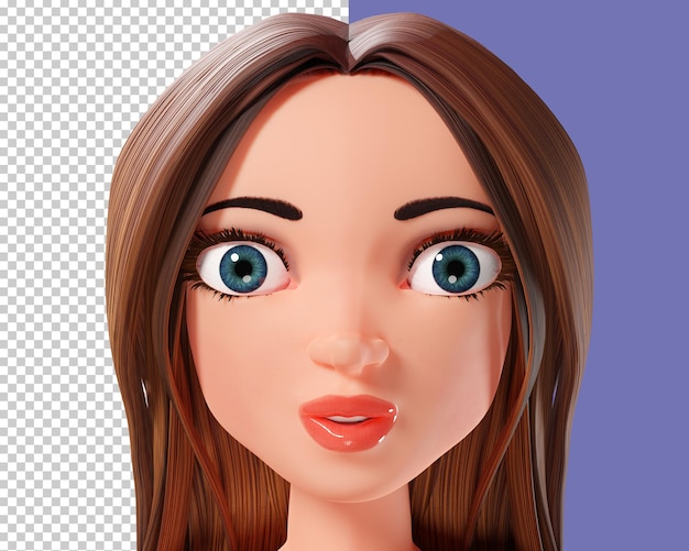 Gesicht einer schönen brünetten Frau 3d Realistische Karikaturfrau 3d render