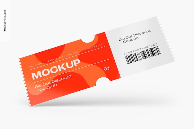 Gestanzter Rabattcoupon Mockup, fallend