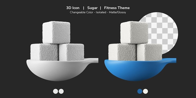 Gestapelte würfelzucker auf löffel 3d-symbol illustration diät-thema