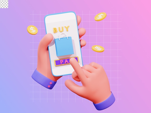 PSD geste de la main 3d achats en ligne dans l'application smartphone