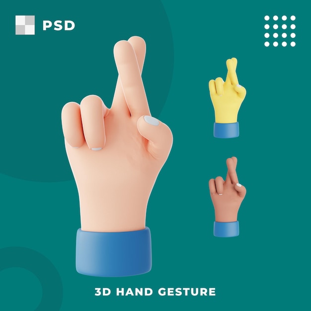 geste de la main 3d avec les doigts croisés